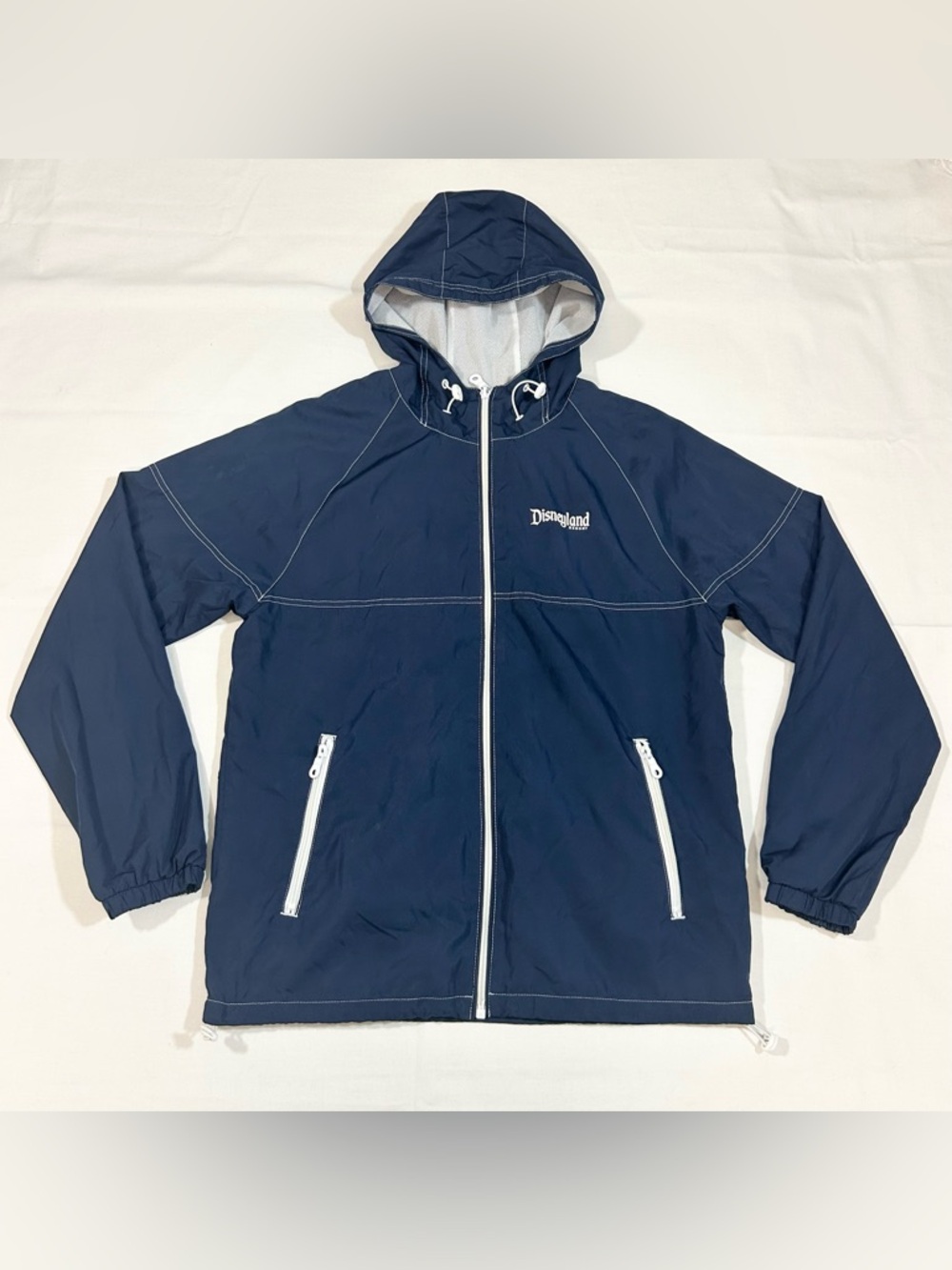 Disneyland Resort Adult Small Mesh Lined Hooded Windbreaker Rain Jacket Blue EUC